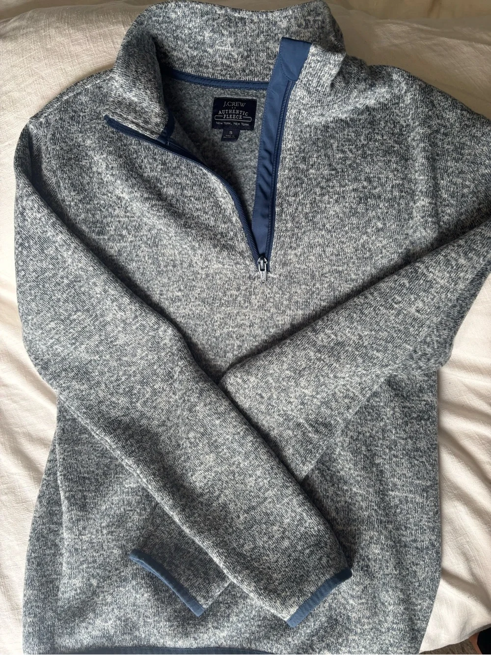 J. Crew Men’s Heather Gray Quarter-Zip Sweater with Navy Trim